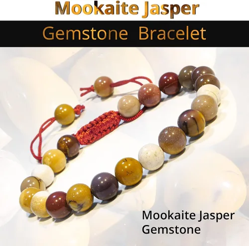 Miniatura 106 de Adjustable Crystal Bracelet – Gemstone Bead Bracelet with Adjustable Macrame String – Chic Gemstone Bracelet for Men and Women – 8mm Round Healing