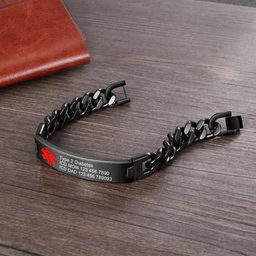 Miniatura 4 de Lam Hub Fong Pulsera de alerta médica de emergencia personalizada, grabado gratis, se envía al día siguiente, acero de titanio que no se deslustra