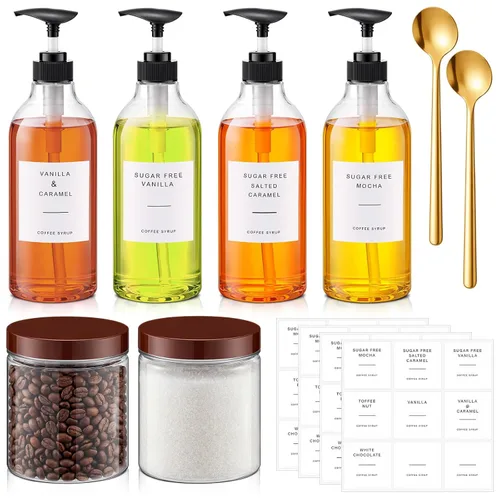 Juego de 9 dispensadores de jarabe de café de 25.4 onzas / 25.4 fl oz, dispensador de jarabe de café de plástico, botella dispensadora de botella
