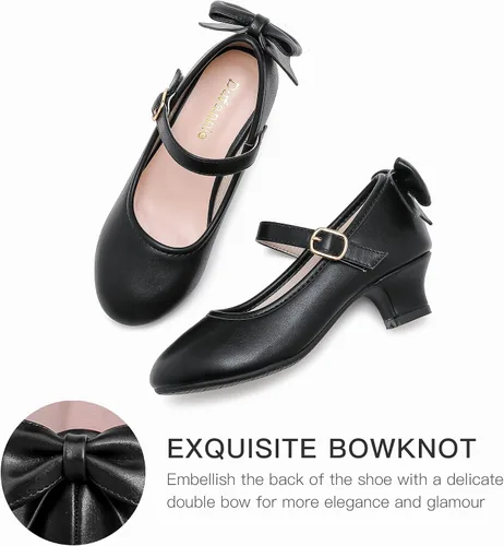 Miniatura 3 de Dufannie Zapatos de vestir para niñas, zapatos de tacón bajo de princesa, zapatos planos con purpurina para bodas y fiestas