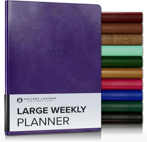 Miniatura 174 de Gallery Leather Agenda semanal y mensual grande 2025-2026, agenda y cuaderno con elegantes bordes de página dorados dorados, 12 meses, cactus Cactus