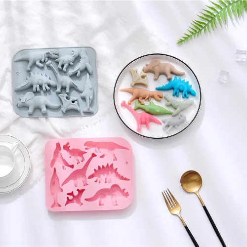 Miniatura 5 de 2 moldes de silicona para tartas de dinosaurio, bandeja de gomitas de chocolate con dinosaurio 3D de dibujos animados, 8 cavidades, molde de Molde