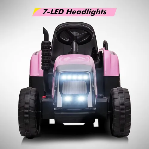 Miniatura 6 de Tractor eléctrico de 12V para niños con batería, con remolque, vehículo de paseo para niños con control remoto/ 7 faros LED/ cambios de marcha 2+1