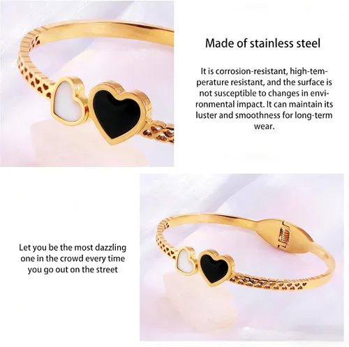 Miniatura 5 de Colección de Pulseras Brazalete de Acero Inoxidable 316L Chapado en Oro de 18K - 12 Diseños Únicos + Cadena de Acero de Titanio con Acento