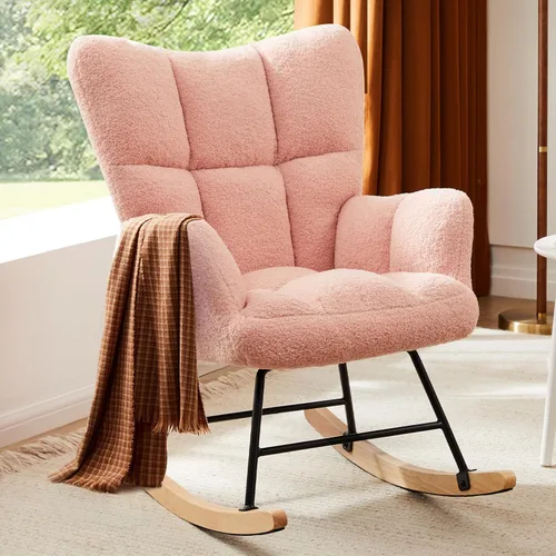 Miniatura 12 de DUMOS Mecedora con respaldo alto, silla deslizadora tapizada de lectura para interiores con asiento cómodo, balancín deslizante para dormitorio