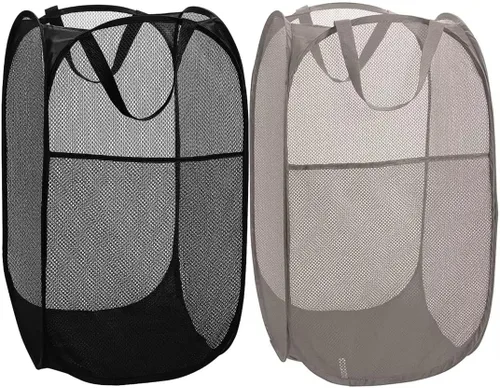 Miniatura 16 de BATTOO Cesta de lavandería emergente de malla fuerte de lujo con bolsillo lateral, plegable para cuarto de lavandería, baño, habitación de niños