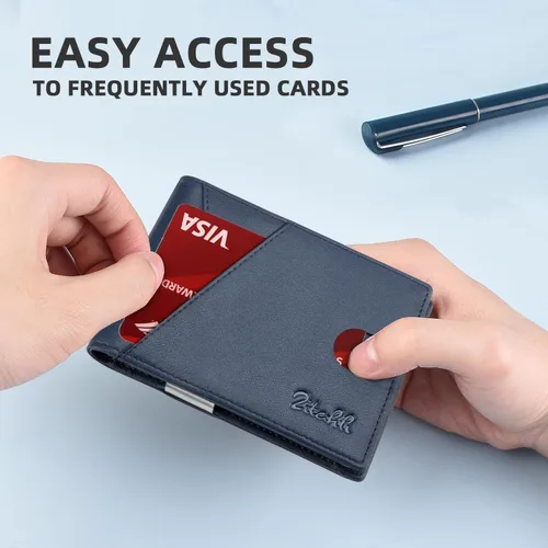 Miniatura 84 de Zitahli - Billeteras delgadas RFID para hombres, billetera de cuero flexible con clip de dinero, cartera minimalista con bolsillo frontal