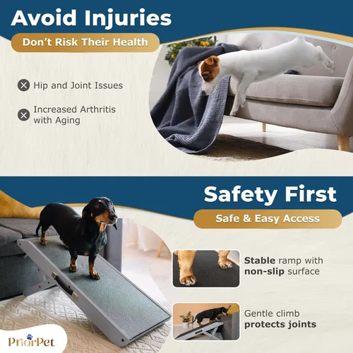 Miniatura 6 de Rampa para perros para sofá – Antideslizante, construcción resistente plegable rampa para perros – Soporta hasta 200 libras – Ajustable de 7'' a Gris