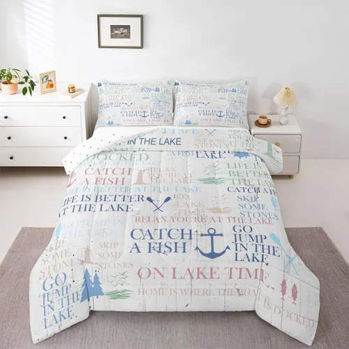 Miniatura 5 de Juego de edredón Lake House tamaño Twin, juego de ropa de cama náutica de navegación con ancla de 2 piezas para decoración de habitación de niños