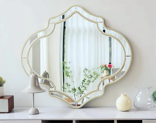 Miniatura 10 de Espejo de pared cuadrado de 32 pulgadas, borde biselado plateado, marco dorado, decoración artística de lujo