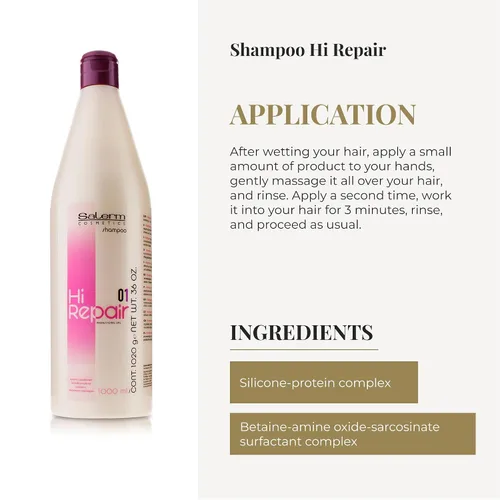 Miniatura 4 de SALERM - Champú reparador - Champú Hi Repair - 33.8 fl oz - Hidratación profunda para cabello dañado - Repara y rejuvenece - Cabello más brillante