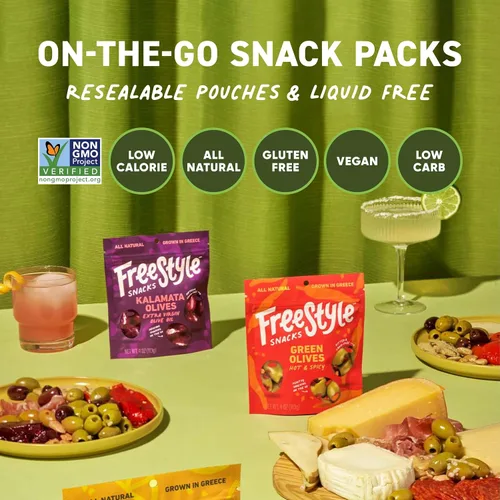 Miniatura 5 de Paquetes de aperitivos de aceitunas Freestyle Snacks - Como se vio en Shark Tank - Aceitunas verdes frescas sin hueso, 3 sabores, cultivadas