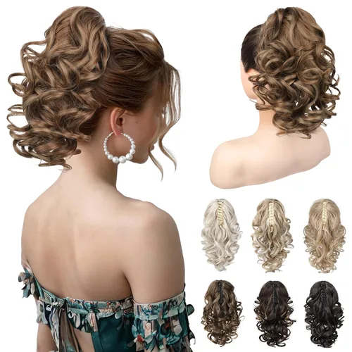 Miniatura 22 de REECHO Extensión de Cola de Caballo de 12", Clásica Suelta Rizada Ondulada con Clip de Garra, Extensiones de Cabello de Colas de Caballo para Mujer