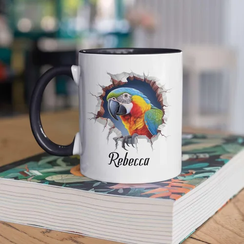 Miniatura 5 de Tazas de café blancas coloridas personalizadas de loro de 11 oz 15 onzas regalo para los amantes de los loros, regalos de taza de viaje de loro