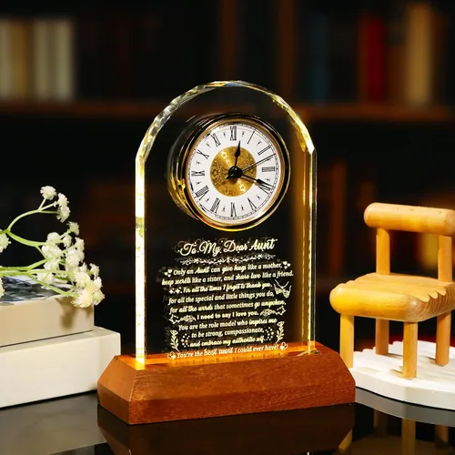 Miniatura 3 de Arikyrist Regalos para Tía de Sobrina y Sobrino con Base de Madera con Luz, Reloj de Cristal Significativo para Tía, Regalos de Cumpleaños, Regalos