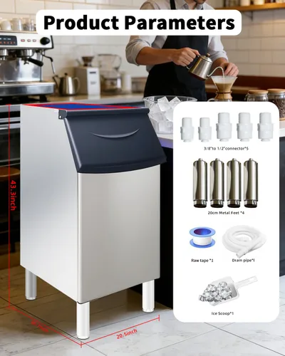 Miniatura 3 de Cubo de almacenamiento comercial para máquina de hielo, capacidad de 300 libras, contenedor de almacenamiento de hielo comercial de acero inoxidable