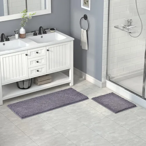 Miniatura 2 de Lifewit Tapete de baño extra suave, absorbente y lanudo de felpilla, tapete de felpa antideslizante para baño, bañera y ducha, color gris, 24 x 17
