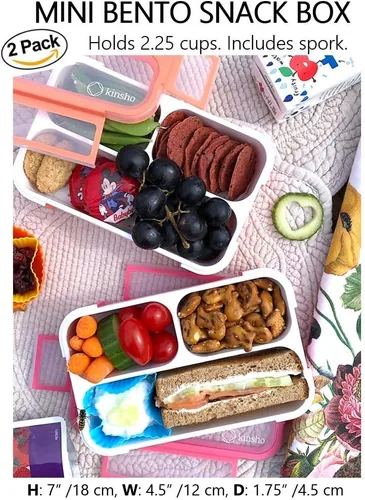 Miniatura 2 de Contenedores pequeños para aperitivos para niños pequeños, 3 compartimentos (juego de 3), cajas a prueba de fugas con tapas, mini lonchera Bento