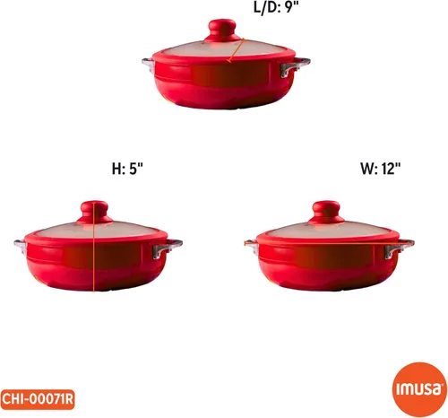 Miniatura 8 de IMUSA USA 3.2Qt Caldero antiadherente de cerámica roja (horno holandés) con borde de silicona y tapa de vidrio Rojo