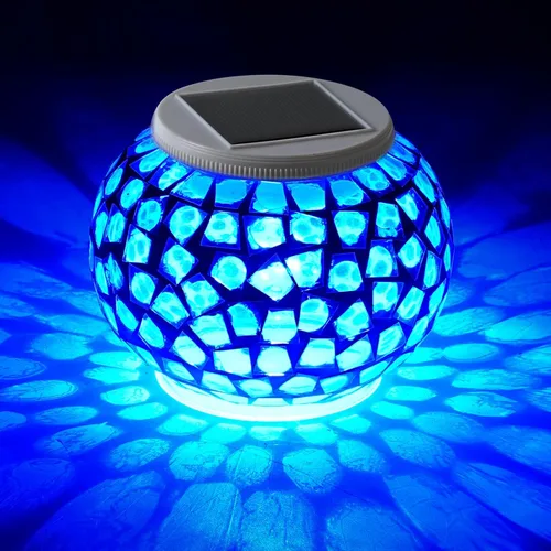 Miniatura 9 de WSgift Farolas de Jardín de Mosaico de Vidrio con Cambio de Color, Alimentadas por Energía Solar, Recargables, Luces de Mesa Solares, Luces de Noche