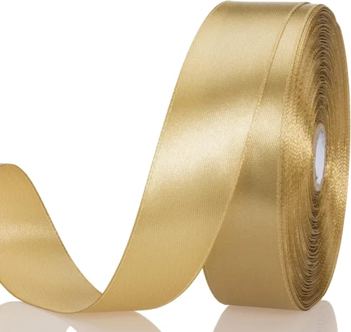 YASEO - Cinta de satén sólida de 1 pulgada de oro champagne, 50 yardas de cinta de tela para manualidades, envoltura de regalos, ramos florales,