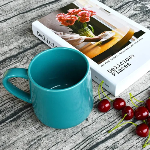 Miniatura 2 de Bosmarlin Juego de 2 tazas de café de cerámica brillante, taza de té para oficina y hogar, 18 onzas, apta para lavavajillas y microondas Aguamarina