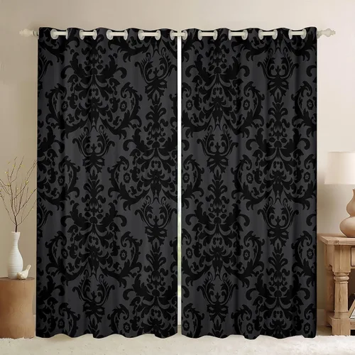 Cortinas opacas de damasco negro para adultos, 30-50 % cortinas barrocas victorianas antiguas de 38 pulgadas de ancho x 54 pulgadas de largo, Multi