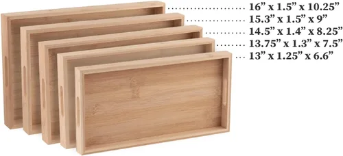 Miniatura 5 de Bandeja de bambú para servir decoración de bambú – Bandeja de bambú de desayuno anidado de cinco piezas – Bandejas de madera para organizar