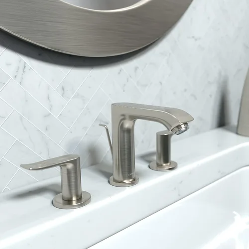 Miniatura 3 de hansgrohe Metris Modern 31083821 - Grifo de lavabo de baño de alta calidad, fácil de instalar, 2 manijas, 1 5 pulgadas de alto, níquel cepillado