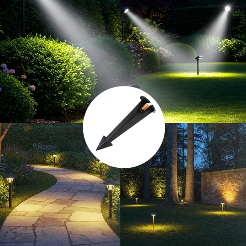Miniatura 3 de Estaca de luz para exteriores de 8 pulgadas en acabado negro – Soporte de picos de lámpara, uso universal, materiales de resina, cable lateral
