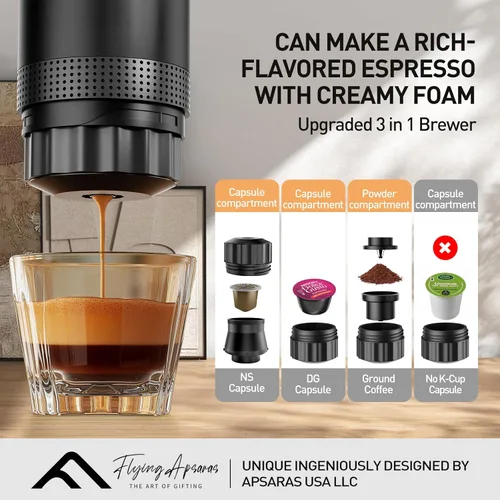 Miniatura 3 de APSARAS USA - Cafetera portátil para viajes, cafetera espresso portátil, mini máquina de café espresso de 20 bares, cafetera de viaje 3 en 1