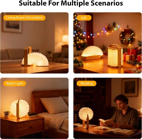 Miniatura 3 de Lámpara portátil de bambú - Linterna japonesa plegable con carga USB, pantalla de papel de fibra resistente a rasgaduras e impermeable, luz de viaje