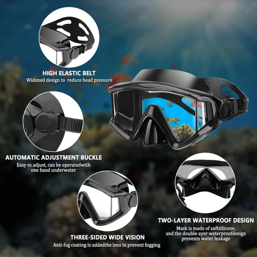 Miniatura 4 de Equipo de esnórquel para adultos, jóvenes y niños, juego de máscara de esnórquel, máscara de buceo, gafas de natación, máscara de buceo, a prueba