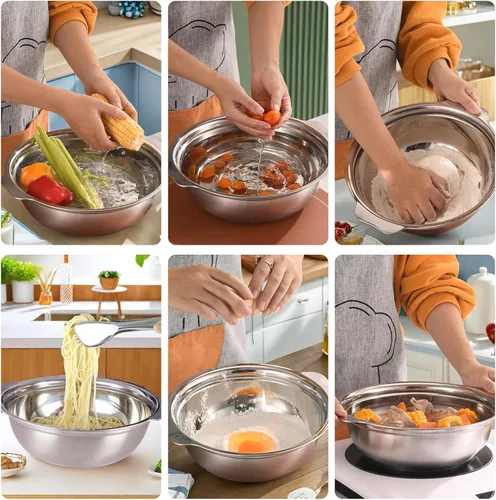Miniatura 4 de Colador de acero inoxidable para cocina, colador de arroz de 2.5 cuartos con tazón para mezclar, juego de cuencos coladores con microporoso