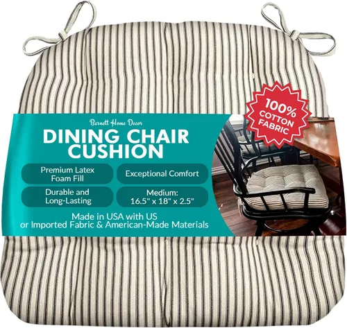 Miniatura 92 de Barnett Home Decor Ticking Stripe Berlin Blue - Almohadilla para silla de comedor con lazos, tamaño mediano 18, relleno de espuma de látex, lavable