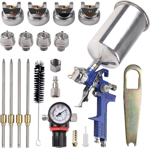 Pistola pulverizadora HVLP con alimentación por gravedad, kit de pistola de pintura de aire automotriz con 4 boquillas, 0.055 pulgadas, 0.067