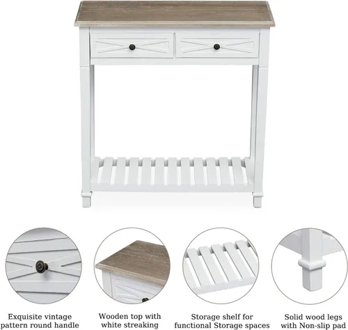 Miniatura 4 de ide·o Mesa consola blanca moderna con almacenamiento, mesa de entrada estrecha, 29.8 pies de largo x 10.8 pies de ancho x 31.8 pies de alto