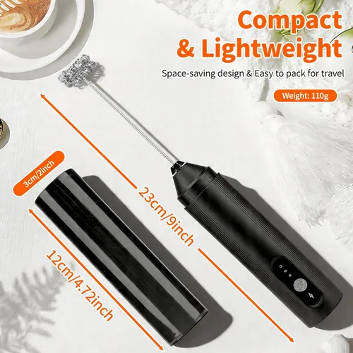 Miniatura 6 de TonJin Espumador de leche recargable de mano con cubierta de viaje, batidor eléctrico ajustable de 3 velocidades para café, café con leche