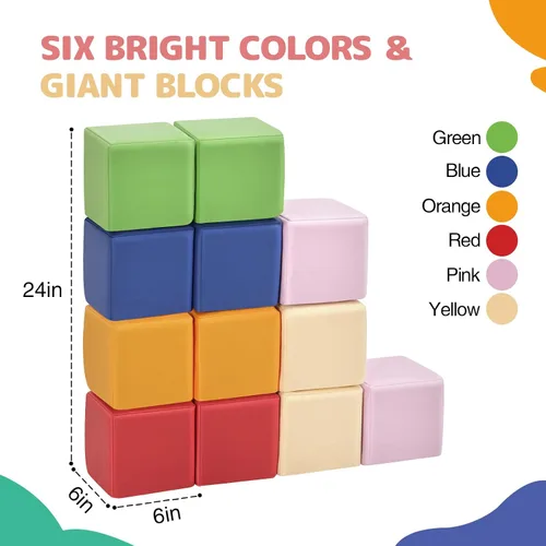 Miniatura 2 de Bloques de construcción de espuma para niños: 12 piezas de bloques de espuma de colores de piel sintética, juguetes de construcción para niños