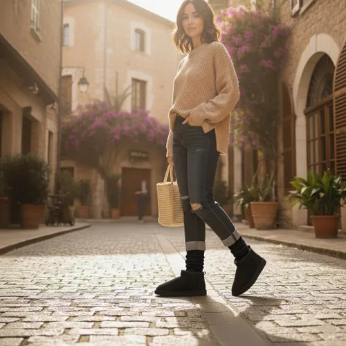 Miniatura 50 de CUSHIONAIRE, Hip 2 - Botas de nieve de gamuza auténtica para mujer, sin cordones, con cómodo forro de piel de oveja sintética + espuma viscoelástica