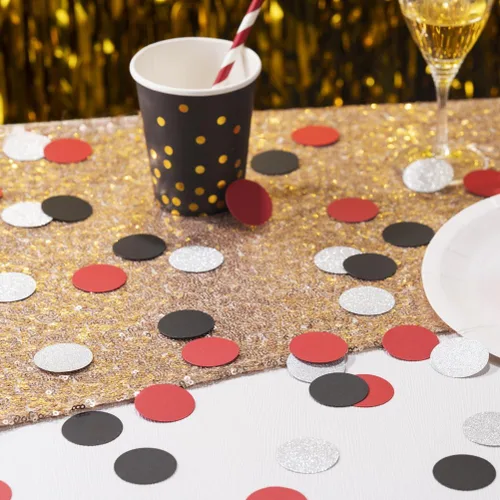 Miniatura 2 de Decoración de mesa de confeti plateado negro y rojo para cumpleaños, jubilación, Halloween, fiesta temática de graduación, 1.2 pulgadas de diámetro