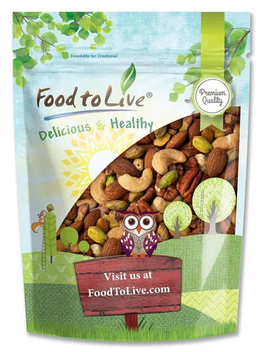 Food to Live Mezcla prémium de cuatro nueces, 8 onzas, una mezcla de pistachos tostados secos, almendras, nueces, anacardos y almendras con sal del