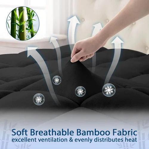 Miniatura 4 de ELEMUSE - Cubrecolchón refrescante individual, negro, para dolor de espalda, extragrueso, suave con cubierta de almohada de felpa con esquinas