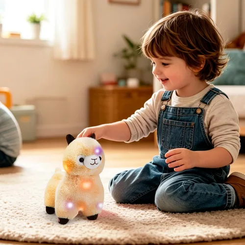 Miniatura 7 de BSTAOFY Animales de peluche de alpaca iluminados de 10 pulgadas, llama beige, juguete de peluche suave con luces nocturnas coloridas que brillan