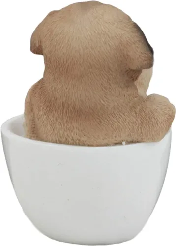 Miniatura 5 de Ebros Gift Mini adorable taza de té realista de perro carlino en figura de taza de té blanco, 3 pulgadas de alto, perro de raza de perro, escultura