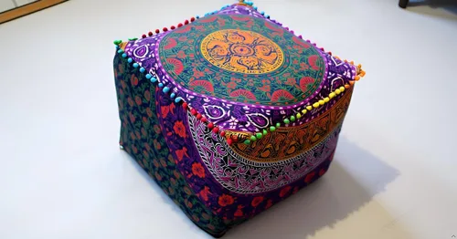 Miniatura 23 de CRAFT KALA Funda de puf tradicional de retazos cuadrados indios, funda para puf de sala de estar india, diseño otomano, decoración otomana, Elefante