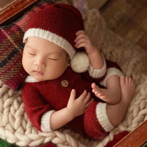Ylsteed Traje unisex de Navidad para recién nacido: conjunto de mameluco y sombrero de tela mohair, agradable al tacto, alta elasticidad, ligero,