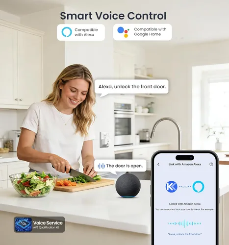 Miniatura 4 de Veise VE017G - Cerradura de puerta de entrada sin llave Wi-Fi, control remoto de aplicación y control de voz, cerraduras inteligentes de huellas