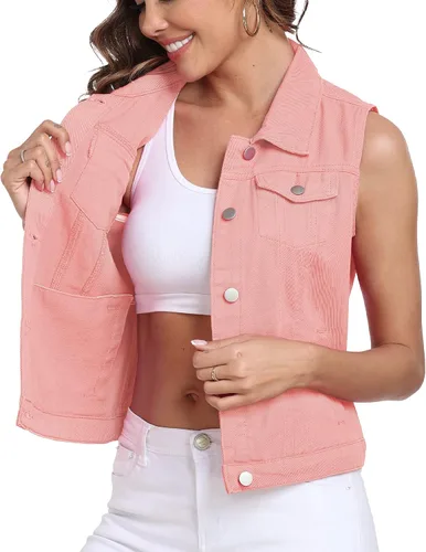 Miniatura 42 de Xeoxarel Chaleco de mezclilla para mujer, chaqueta vaquera sin mangas (XS-XXL)