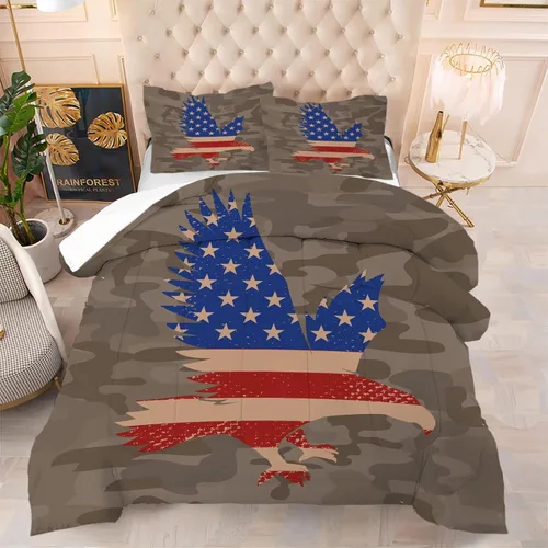 Miniatura 30 de kxry Juego de edredón de 250 años de Estados Unidos, tamaño individual, ropa de cama vintage de estatua de la libertad y bandera estadounidense